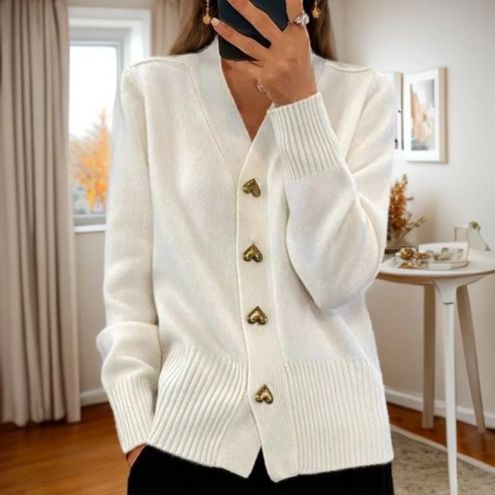 Warm Cardigan with Cute Heart Buttons