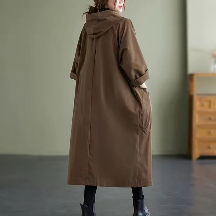 Long Women's Coat with Double Buttons 
