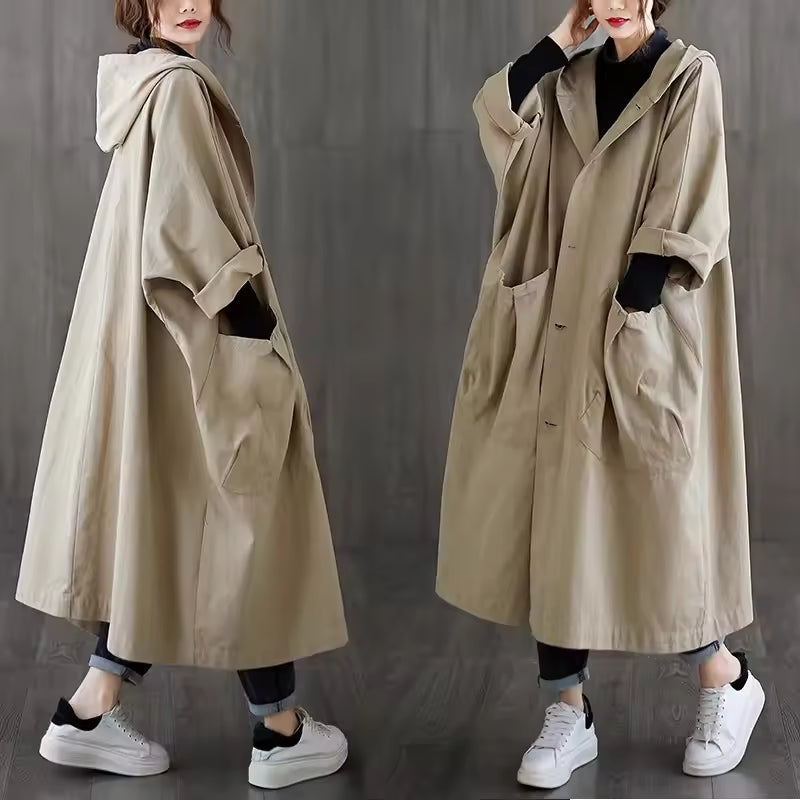 Long Women's Coat with Double Buttons 
