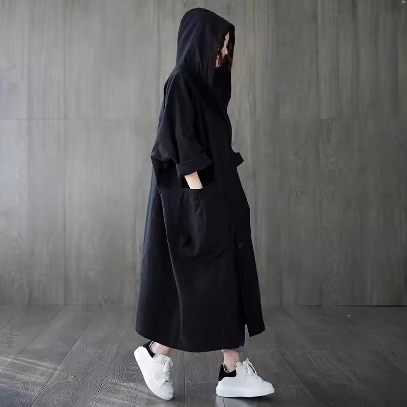 Long Women's Coat with Double Buttons 