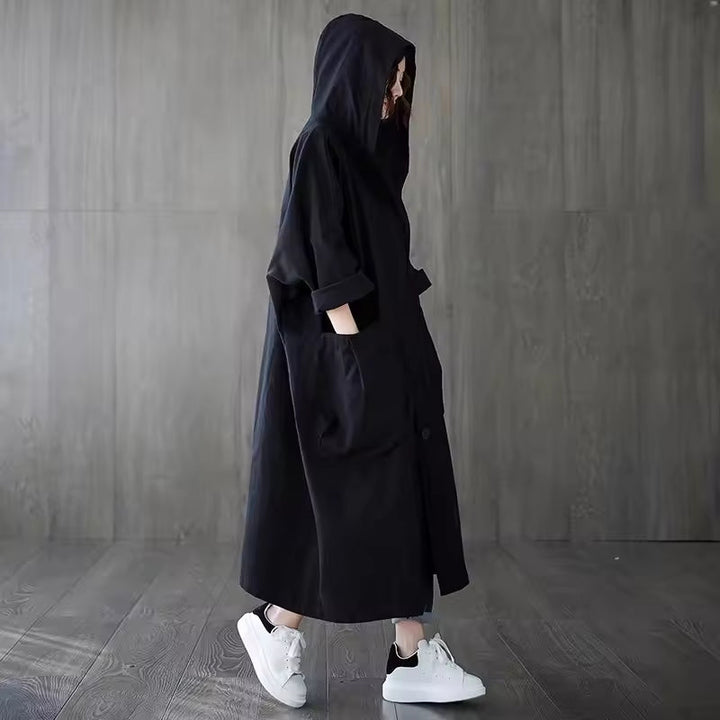 Long Women's Coat with Double Buttons 