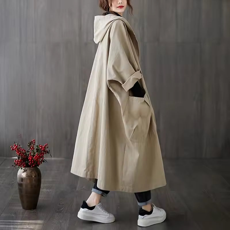 Long Women's Coat with Double Buttons 