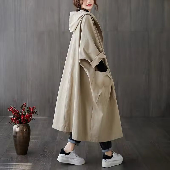 Long Women's Coat with Double Buttons 