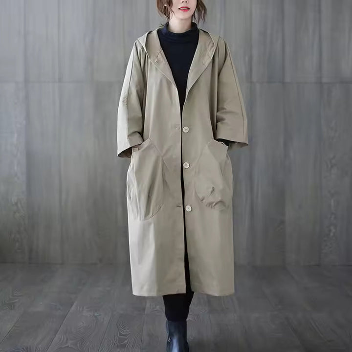 Long Women's Coat with Double Buttons 