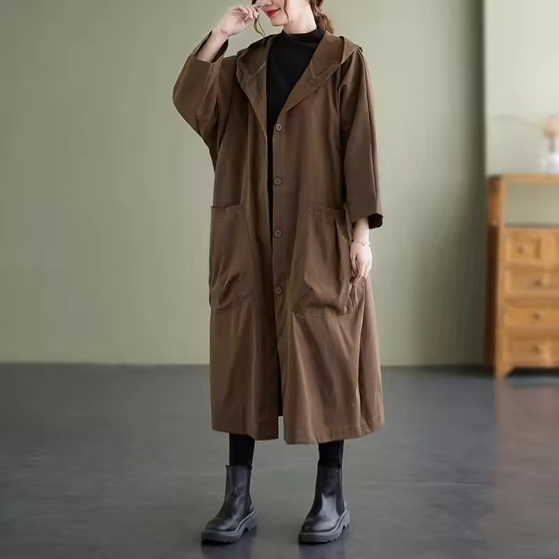 Long Women's Coat with Double Buttons 