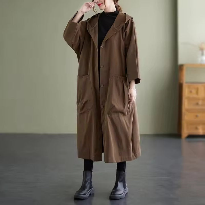 Long Women's Coat with Double Buttons 