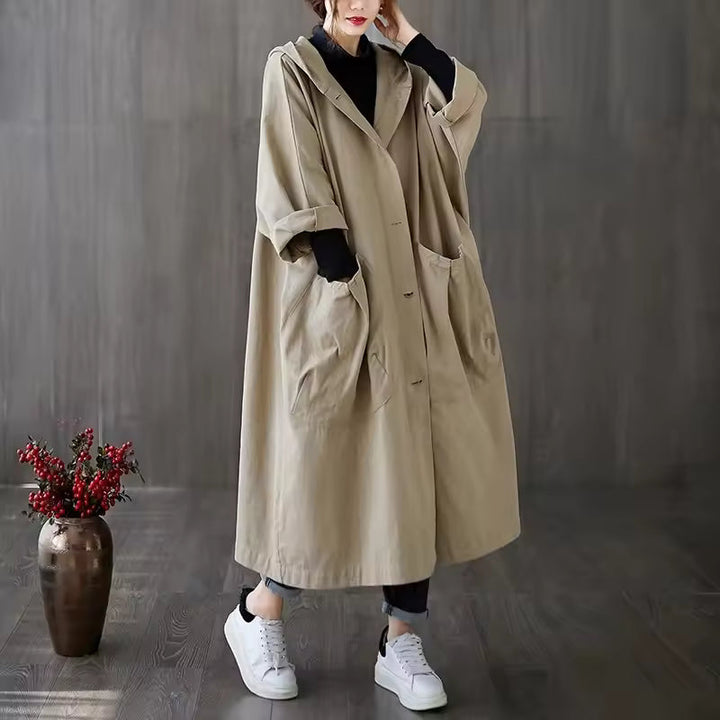 Long Women's Coat with Double Buttons 