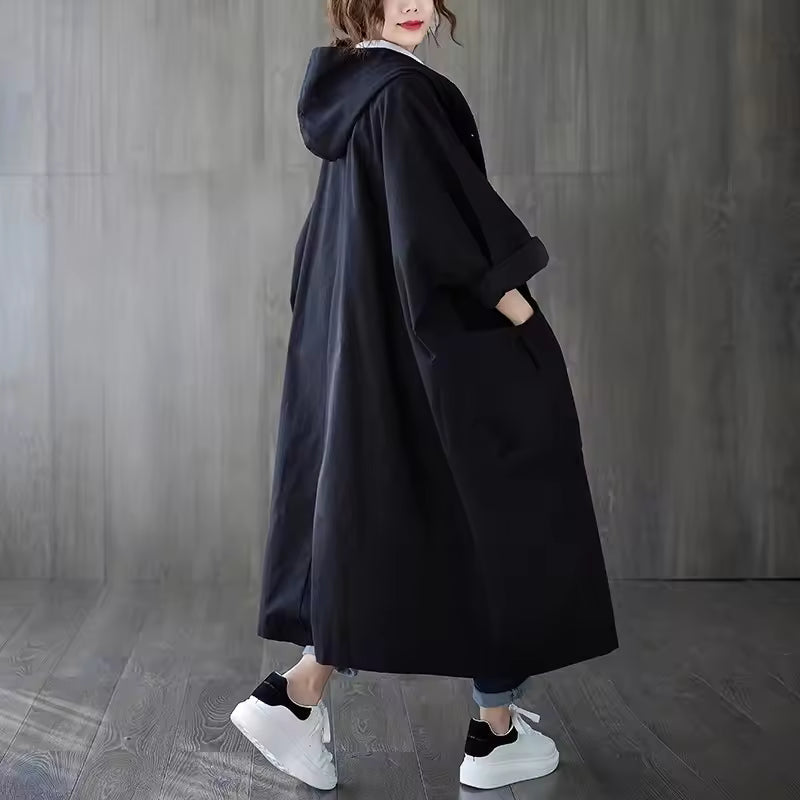 Long Women's Coat with Double Buttons 
