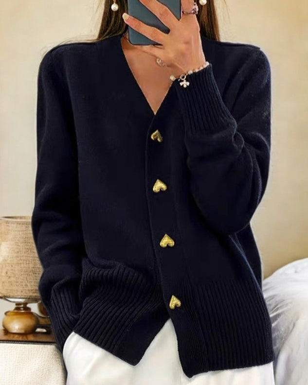 Warm Cardigan with Cute Heart Buttons