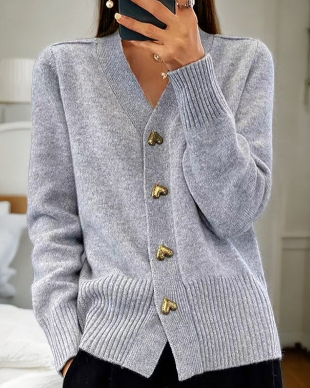 Warm Cardigan with Cute Heart Buttons