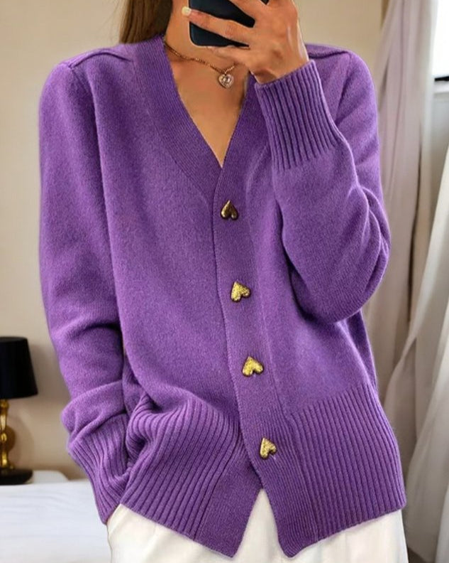 Warm Cardigan with Cute Heart Buttons