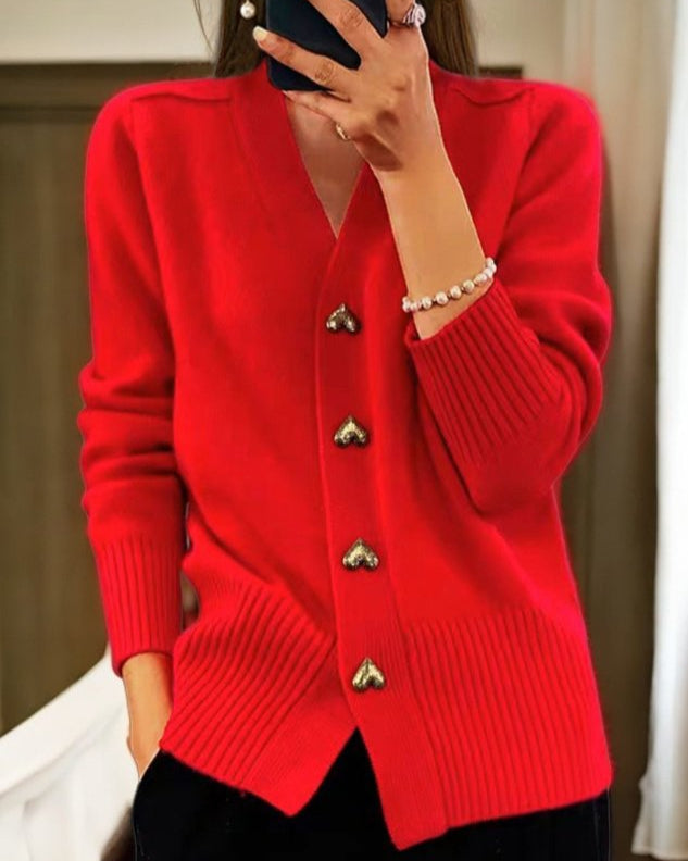 Warm Cardigan with Cute Heart Buttons